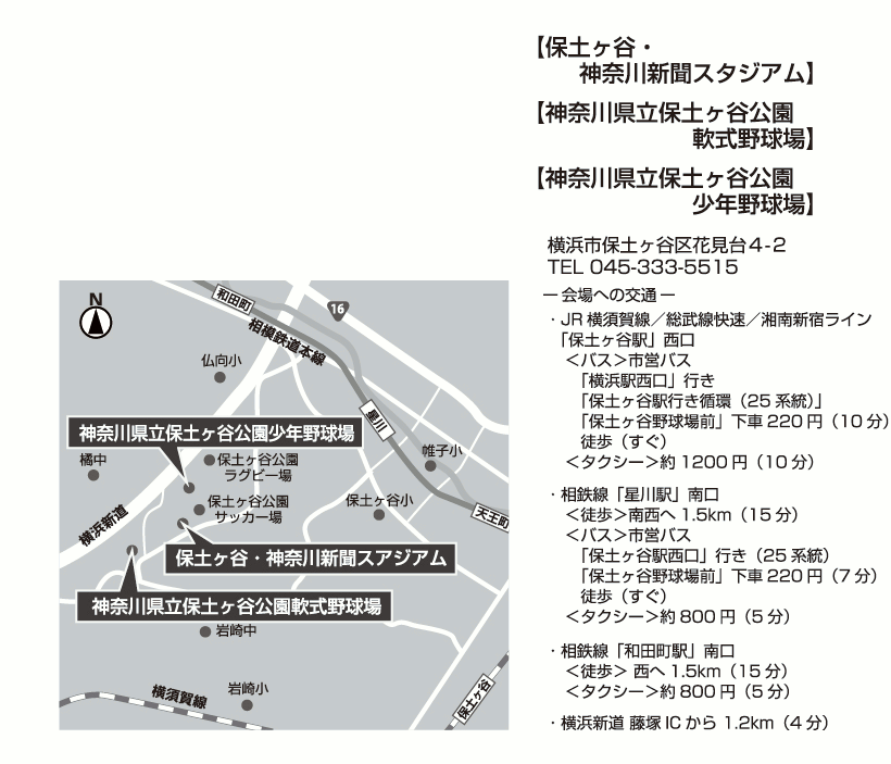 保土ヶ谷・神奈川新聞スタジアム　神奈川県立保土ヶ谷公園少年野球場　神奈川県立保土ヶ谷公園軟式野球場