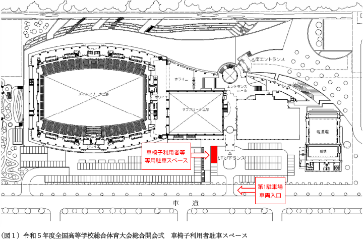 （図1）令和5年度全国高等学校総合体育大会総合開会式 車椅子利用者駐車スペース